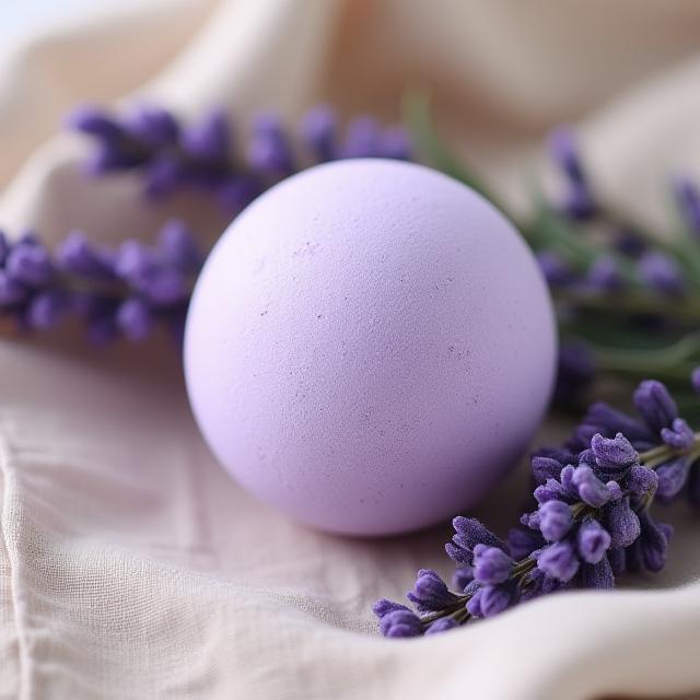 Lavender Bath Bomb resting on linen