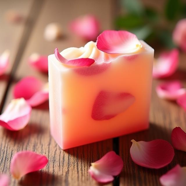 Rose Petal Soap bar with scattered petals