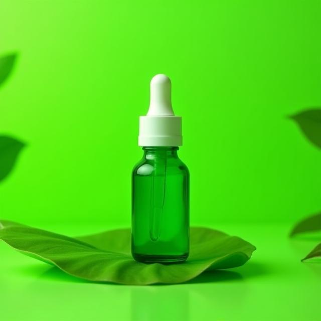Tea Tree Serum dropper bottle on leaf